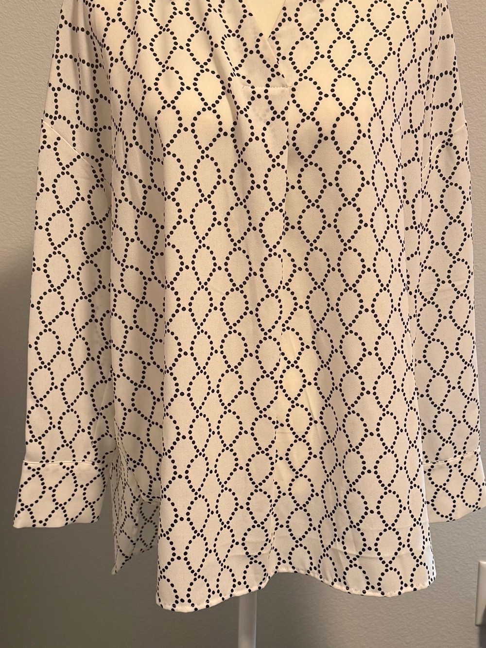 Adrianna Papell Cream Blouse Dress with Black Dot Loop Print